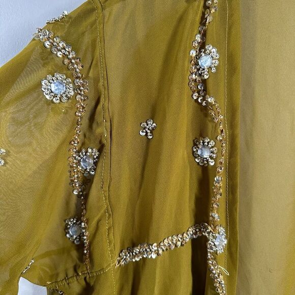 Festival sequins bejeweled open front floor length duster cardigan chiffon jacke - Picture 2 of 5